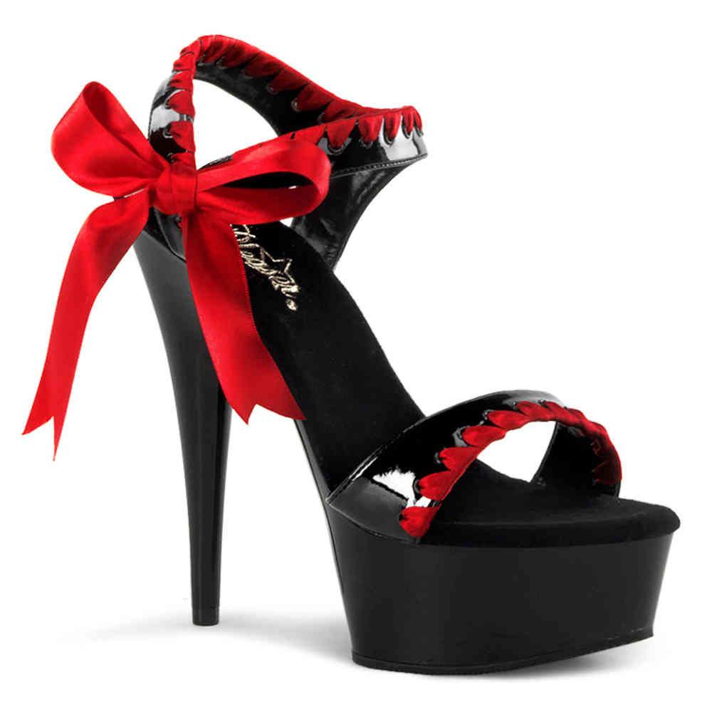 Pleaser - DELIGHT615 Sandale à bride à la cheville - Noir/Rouge Product image